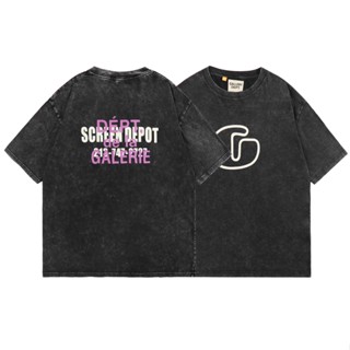 23 ฤดูร้อน ใหม่ DEPT ซัก เก่า แขนสั้น เสื้อยืดแขนสั้น เท่ เทรนด์แฟชั่น ผ้าฝ้ายแท้ แขนสั้น ผ้านุ่ม และไม่ระคายเคือง พิมพ์ลาย สีม่วง