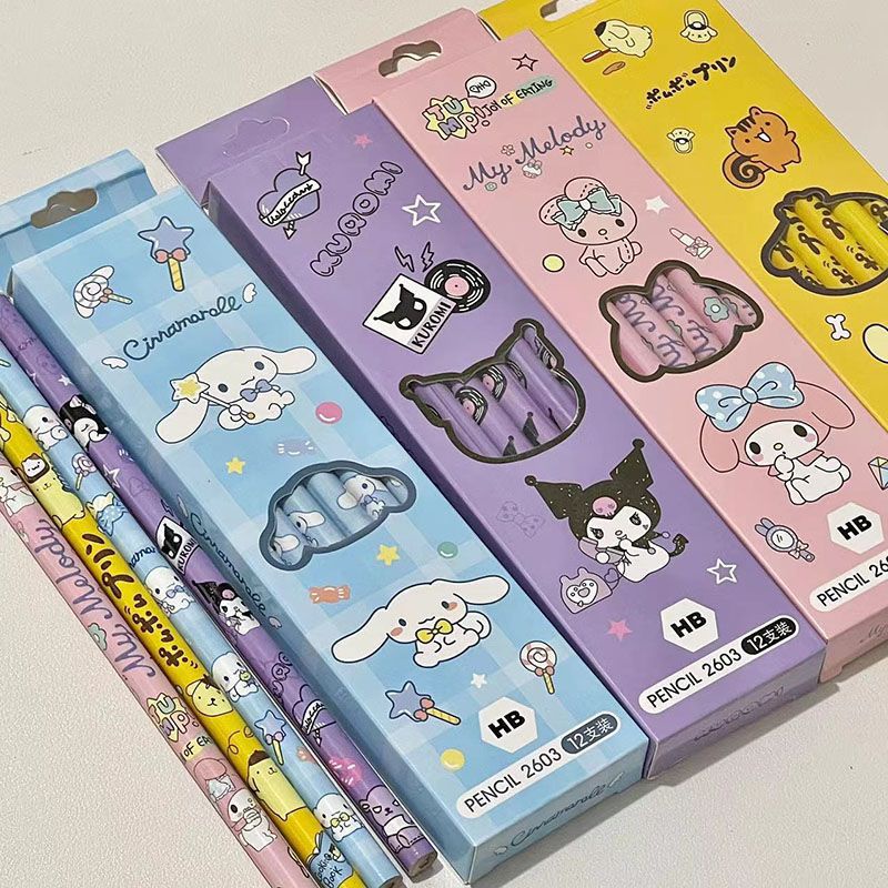 12 ชิ้นสร้างสรรค์น่ารัก Sanrio ชุดดินสอนักเรียน HB ดินสอฝึกดินสอการ์ตูนสําหรับเด็กชุดเครื่องเขียน