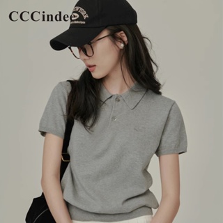 Cccindee เสื้อโปโล แขนสั้น สีพื้น เข้ารูป เข้ากับทุกการแต่งกาย แฟชั่นใหม่ สําหรับผู้หญิง 2023