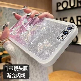 เคสไอโฟน iphone 6 7 8 6s 6 6s 7 8 plus TPU นิ่ม แบบใส ไล่โทนสี ลายผีเสื้อ พร้อมฟิล์มเลนส์ สําหรับ iphone 6 7 8 6s 6 6s 7 8 plus