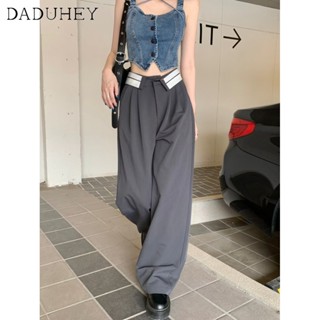 DaDuHey🎈 Korean Style Womens Summer Thin Plus Size Pants Wide Leg High Waist Dropping Straight Loose Waist Fold Wide Leg Pants