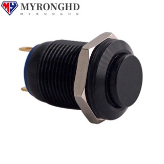 Myronghd สวิตช์ปุ่มกดโลหะ โลหะผสมอลูมิเนียม 12 มม. 1/2 นิ้ว DC AC 36V 2A ทนทาน สีดํา สําหรับรถยนต์