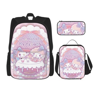 3 in 1 Kuromi (9) กระเป๋าเป้สะพายหลัง สําหรับใส่หนังสือ เหมาะกับการพกพาเดินทาง