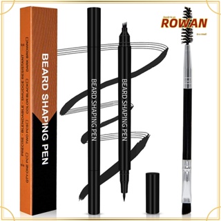 ❈ROWAN❈ Easy to Use Beard Pencil Filler for Men Sweat Smudge Resistant Fix Patchy Beard 2 in 1Barber Pencil Natural Fulller Look with Brush &amp;Scissors Moustache  Eyebrows Seamless Tools Waterproof Long Lasting 4 Fork Tip Filler Pen