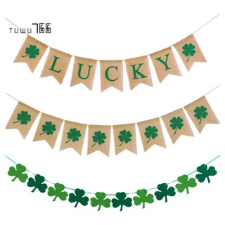 St. 3 ชิ้น Patricks Day ธงแบนเนอร์ สีเขียว สไตล์ไอริช