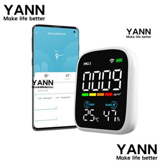 YANN1 เครื่องตรวจจับคุณภาพอากาศ WiFi หน้าจอ LED PM2.5 ฟังก์ชั่นปลุก 3-in-1 อุณหภูมิความชื้น สีขาว สําหรับบ้าน สํานักงาน โรงเรียน