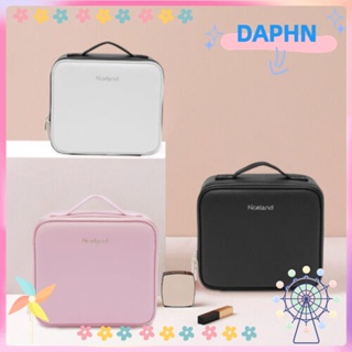 DAPHS กล่องเก็บเครื่องสําอาง หนัง PU มีไฟ LED แบบพกพา