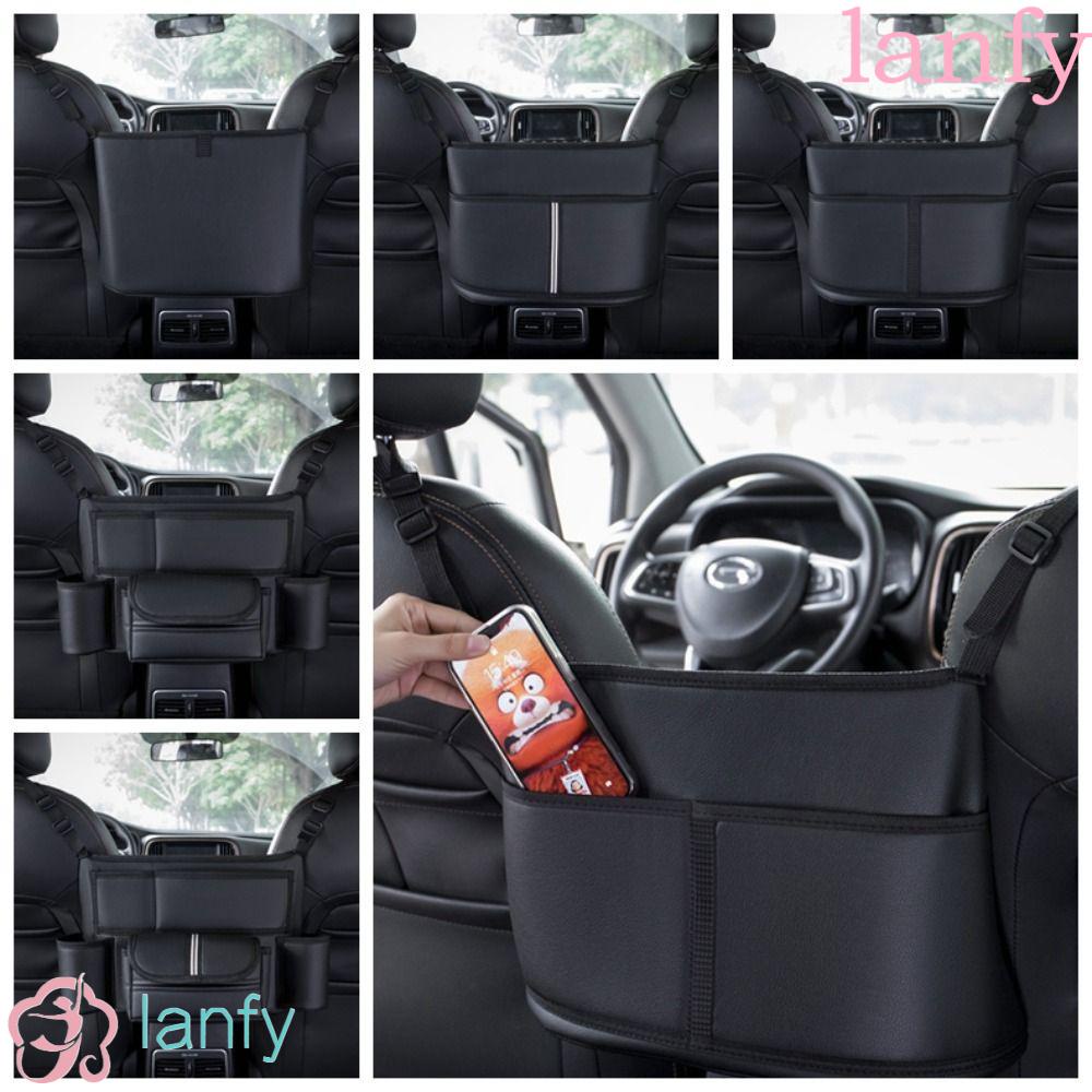 Lanfy กระเป๋าถือหนัง ความจุขนาดใหญ่ สีดํา สําหรับใส่ของในรถยนต์