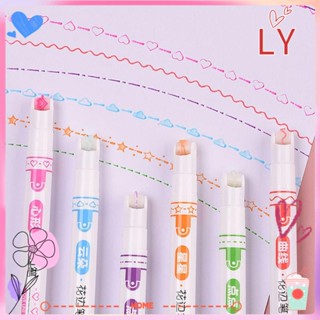 Ly 6 ชิ้น / เซต ปากกาเรืองแสง ที่มีสีสัน บัญชีมือ เครื่องเขียน ลูกกลิ้ง ปากกาโค้ง