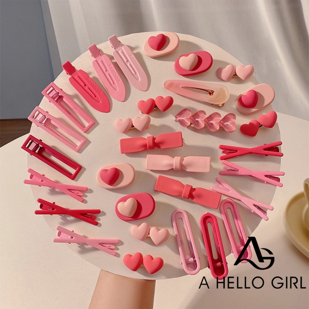 Ahellogirl مشبك شعر صغير بفيونكة وردية للغرّة — صورة 3