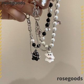 Rosegoods1 สร้อยข้อมือลูกปัด อัลลอย ยืดหยุ่น ลายแมวน่ารัก สไตล์ฮิปฮอป สําหรับคู่รัก เครื่องประดับฮาโลวีน