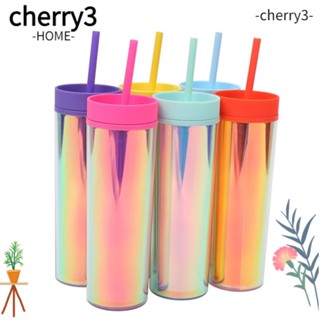 Cherry3 แก้วน้ําพลาสติก พร้อมหลอดดูด 480 มล.