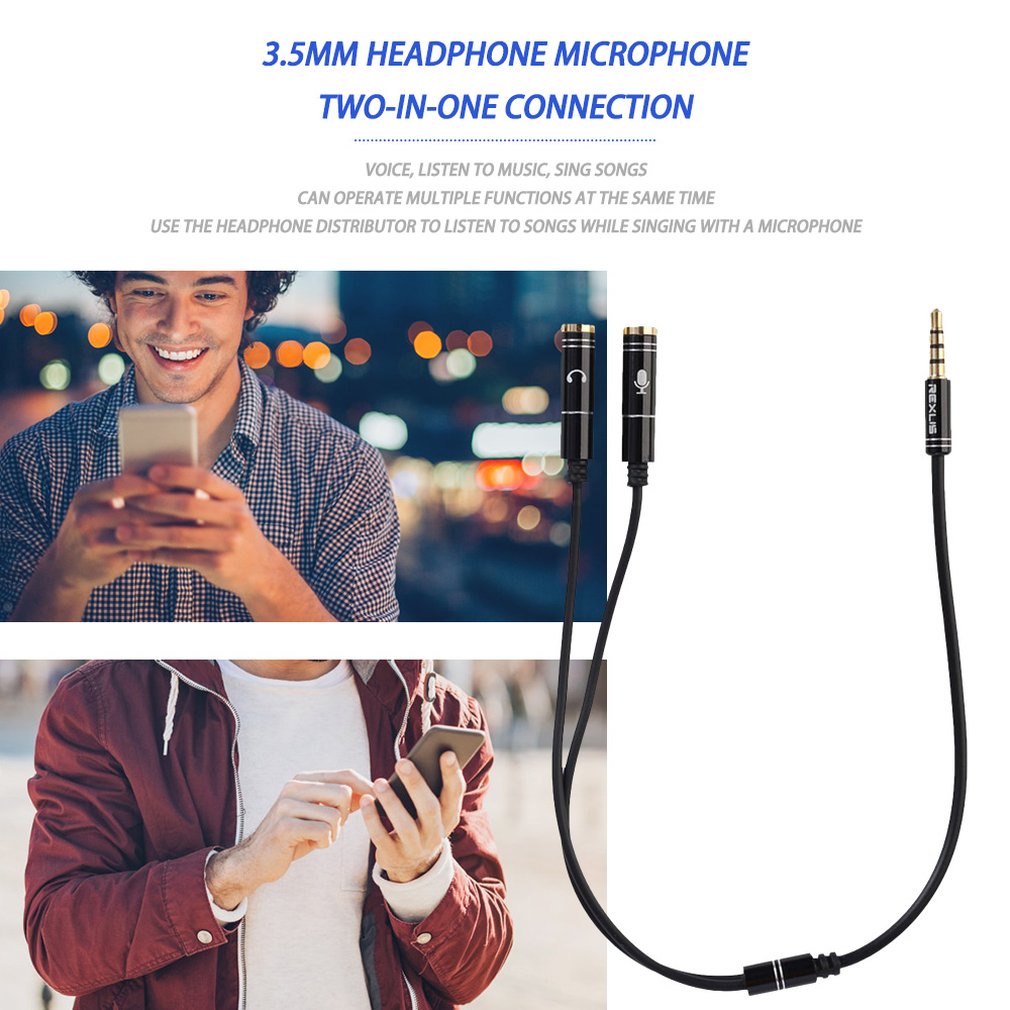 3.5mmMIC Headphone Mic Audio Splitter Gold-Plated Aux Extension Adapter ...