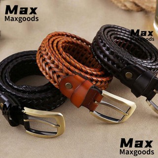 Maxg เข็มขัดถัก วินเทจ สีทอง หัวเข็มขัด กางเกง เข็มขัด