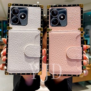 เคสโทรศัพท์มือถือหนัง ทรงสี่เหลี่ยม กันกระแทก พร้อมช่องใส่บัตร สําหรับ Realme C53 C55