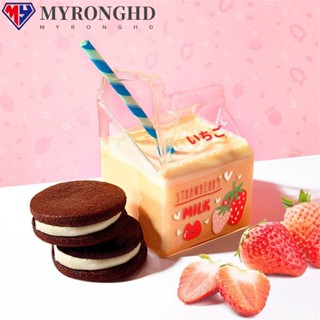 Myronghd แก้วนมโยเกิร์ต ทรงสี่เหลี่ยม แบบหนา ขนาด 380 มล. สําหรับใส่อาหารเช้า