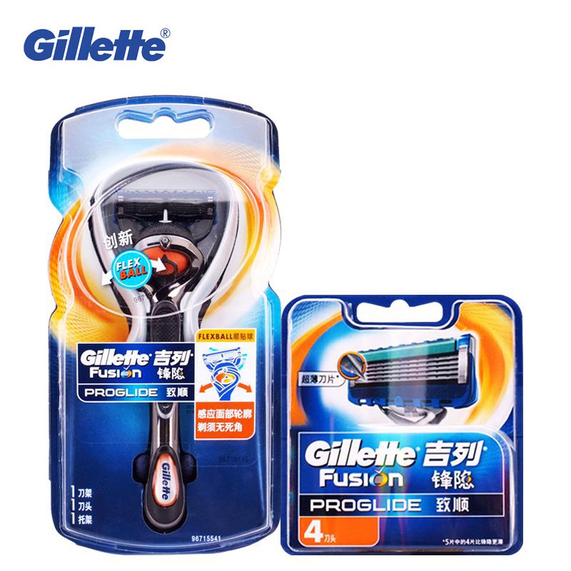 Gillette Fusion 5 Proglide Razor FlexBall Handle Technology เครื่องโกนหนวดแบบแมนนวลผู้ชายกําจัดขนมีดโกนใบมีดเติม