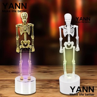 Yann1 โคมไฟตั้งโต๊ะ พลาสติก รูปหัวกะโหลก โครงกระดูก สีทอง และสีขาว สําหรับตกแต่งบ้าน