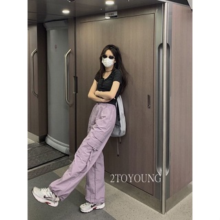 2TOYOUNG  กางเกงขายาว คาร์โก้ กางเกง เชือกอเมริกันคลาสิค Cargo pants 2023 NEW 072807 สวยงาม fashion ทันสมัย Unique A93L06X7 36Z230909