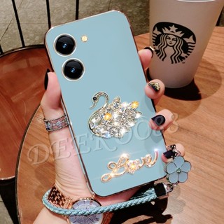 เคสโทรศัพท์มือถือแบบนิ่ม ลายหงส์น่ารัก 3D พร้อมสายคล้องมือ สําหรับ VIVO Y78 Y36 Y27 Y02T Y02A Y02 5G 4G VIVOY78 VIVOY36 VIVOY27