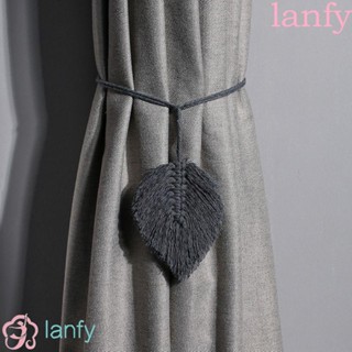 Lanfy เชือกผ้าฝ้ายถัก รูปใบไม้ ประดับพู่ สไตล์โบฮีเมียน สําหรับผูกผ้าม่าน