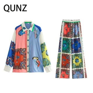 Qunz เสื้อเชิ้ตแขนยาว พิมพ์ลาย ทรงหลวม 20314