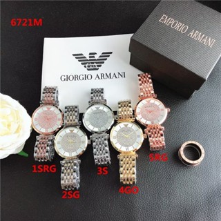Armani นาฬิกาข้อมือควอตซ์ลําลอง สายหนัง หน้าปัดกลม ประดับเพชร แฟชั่นคู่รัก เหมาะกับของขวัญวันเกิด สําหรับผู้ชาย และผู้หญิง