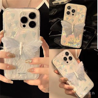 เคสป้องกันโทรศัพท์มือถือ ลายผีเสื้อ สีฟ้า หรูหรา สําหรับ iPhone 13 14promax 12 11