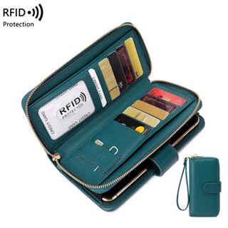 ใหม่ กระเป๋าสตางค์ หนัง PU นิ่ม มีซิป กันขโมย อเนกประสงค์ สไตล์ RFID สําหรับผู้หญิง