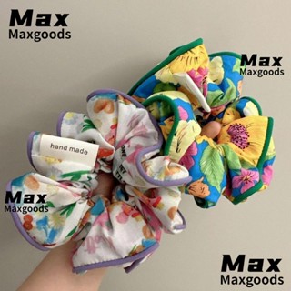 Maxg ยางรัดผม ขนาดใหญ่ เชือกคาดผม ลายดอกไม้ บางส่วน น่ารัก ผ้าพิมพ์ ที่มีสีสัน ยางรัดผมเด็กผู้หญิง