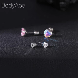 Bodyace 1 ชิ้น 3-8 มม. คริสตัล สกรู แบน ด้านหลัง ต่างหูสเตนเลส กระดูกอ่อน ต่างหูสตั๊ด ดอกไม้ ดาว หัวใจ ต่างหูสตั๊ด