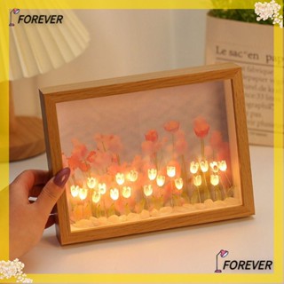 Forever โคมไฟกลางคืน LED รูปดอกทิวลิปน่ารัก แฮนด์เมด DIY สําหรับตกแต่งห้อง ของขวัญวันวาเลนไทน์