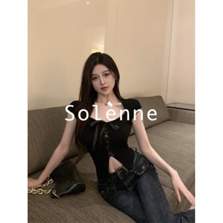 Solenne  เสื้อครอป เสื้อยืดผู้หญิง ครอป baby tee สาวเรโทร 2023 NEW Style ทันสมัย High quality Korean Style Chic A99J1SZ 36Z230909