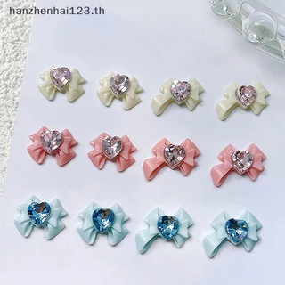 HANHAI 10 ชิ้น/5 ชิ้น 3D เรซิ่น Bowknot เล็บ Ch สีชมพูริบบิ้นโบว์ Rhinestone เครื่องประดับอะไหล่ตกแต่งเล็บ DiIY Salon อุปกรณ์เสริมของขวัญ TH
