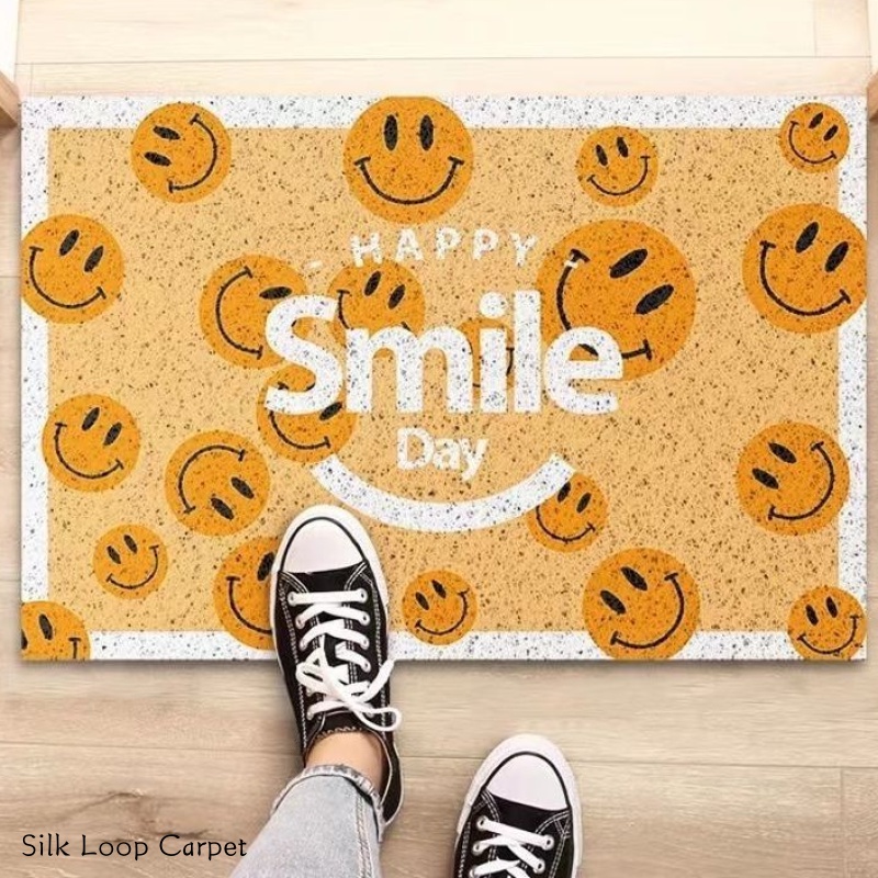 พรมเช็ดเท้า Pvc ลายการ์ตูนหน้ายิ้ม กันลื่น สําหรับประตูทางเข้า ห้องนอน