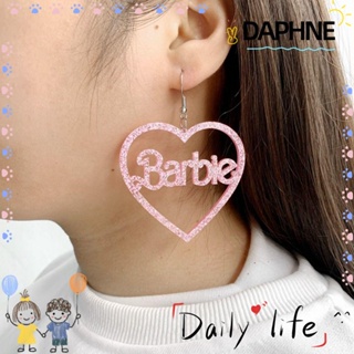 Daphne ต่างหูบาร์บี้ อะคริลิค รูปหัวใจ สีชมพู แฮนด์เมด สําหรับผู้หญิง