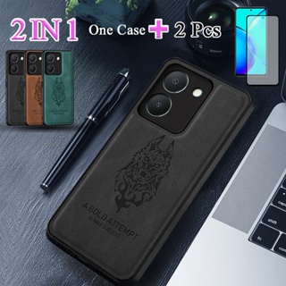 2 IN 1 เคสโทรศัพท์หนัง หน้าจอเซรามิค สองชิ้น สําหรับ VIVO Y36 4G