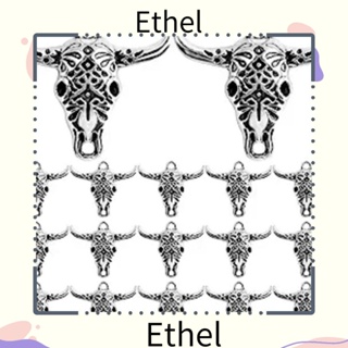 Ethel1 สร้อยคอ จี้กะโหลกวัว โลหะผสม สีเงิน สไตล์โบราณ