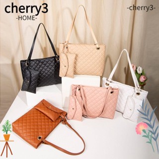 Cherry3 กระเป๋าถือ กระเป๋าสะพายไหล่ หนัง Pu ความจุสูง สีพื้น สําหรับเด็กผู้หญิง สองชิ้น