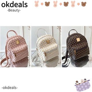 Okdeals กระเป๋าเป้สะพายหลัง กระเป๋านักเรียน หนัง PU มีซิป สีชมพู สีขาว สไตล์คลาสสิก สําหรับผู้หญิง