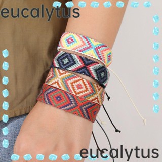 Eucalytus1 สร้อยข้อมือ เชือกฝ้าย ประดับเพชร สไตล์โบฮีเมียน มินิมอล สําหรับผู้หญิง