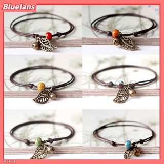 【 Bluelans 】สร้อยข้อมือ กําไลข้อมือ ประดับลูกปัดเซรามิค จี้ใบไม้ สไตล์วินเทจ เครื่องประดับคู่รัก