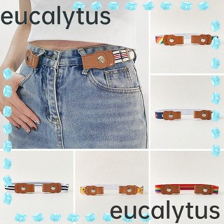 Eucalytus1 เข็มขัดผ้ายีนส์ ผ้าแคนวาส ไร้หัวเข็มขัด แฟชั่น สําหรับเด็กผู้ชาย และเด็กผู้หญิง 2 ชิ้น