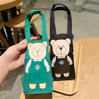 Starbucks กระเป๋าผ้าแคนวาส ทรงโท้ท ลายหมี สําหรับใส่แก้วน้ํา