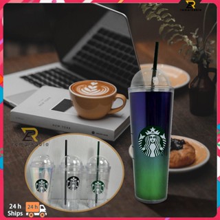 พร้อมส่ง Starbucks Cup Straw16oz/24oz Double Layer Arch Cap Suction Cup Water Cup ถ้วยน้ำหมุน เหมาะสำหรับทุกโอกาส