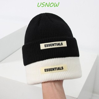 Usnow หมวกบีนนี่ ผ้าขนสัตว์ถัก ลายตัวอักษร Skullies น่ารัก ฤดูหนาว สําหรับผู้หญิง ผู้ชาย