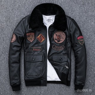 Air Force flight suit first layer cowhide leather leather coat mens cotton wool fur collar thickened cotton coat CCYF