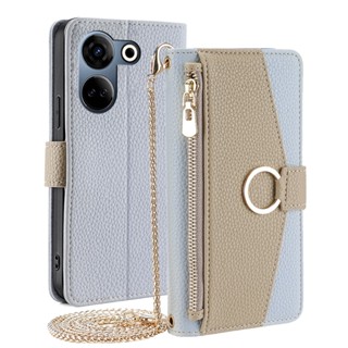 เคสโทรศัพท์หนัง แบบฝาพับ พร้อมช่องใส่บัตร และสายคล้องไหล่โลหะ สําหรับ Tecno Camon 20 Pro Premier 5G