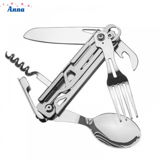 【Anna】6-in-1 Detachable Camping Utensils Flatware Set Pocket Cutlery Spoon Fork Opener