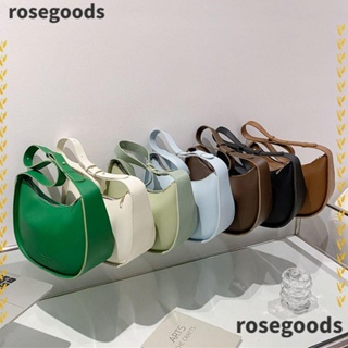 Rosegoods1 กระเป๋าสะพายไหล่ กระเป๋าถือ หนัง PU ความจุขนาดใหญ่ สีพื้น แฟชั่นสําหรับสตรี